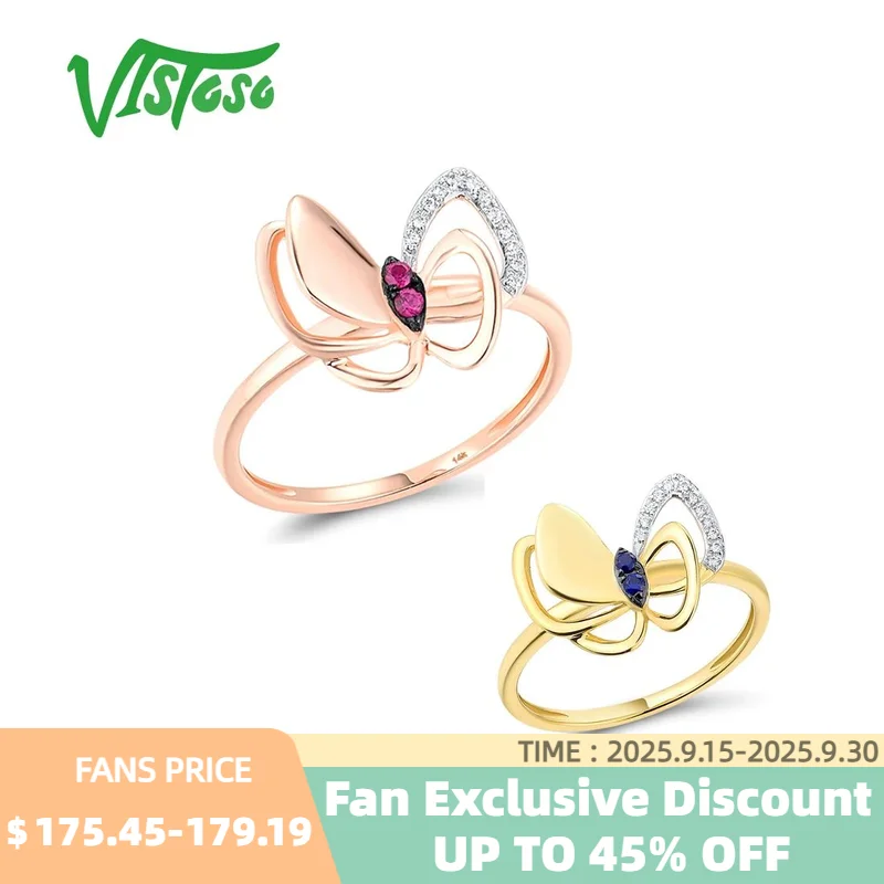 

Женские кольца VISTOSO из настоящего желтого золота 14 карат 585, синий сапфир, рубин, бриллиант, бабочка, юбилей, свадьба, ювелирные украшения