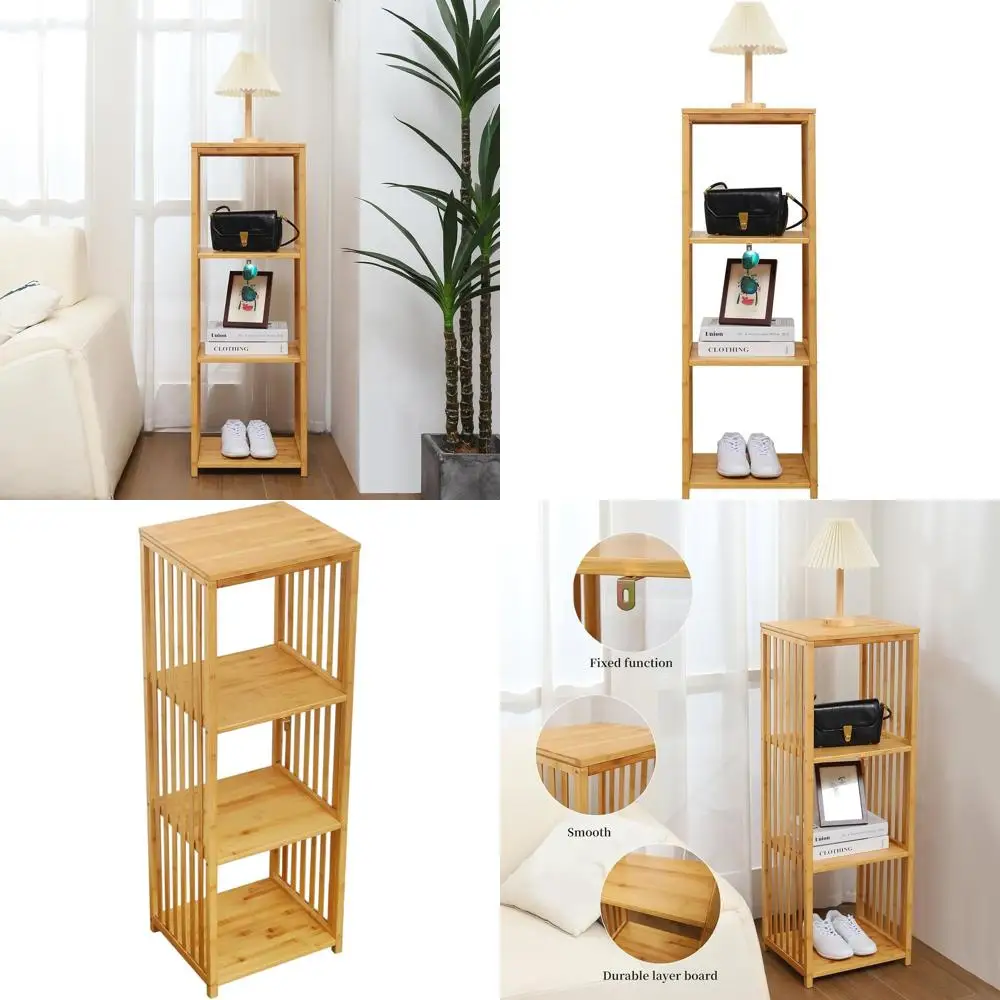 

Усовершенствованный бамбуковый 4-ярусный шкаф для хранения, отдельно стоящая многофункциональная полка для ванной, кухни и гостиной