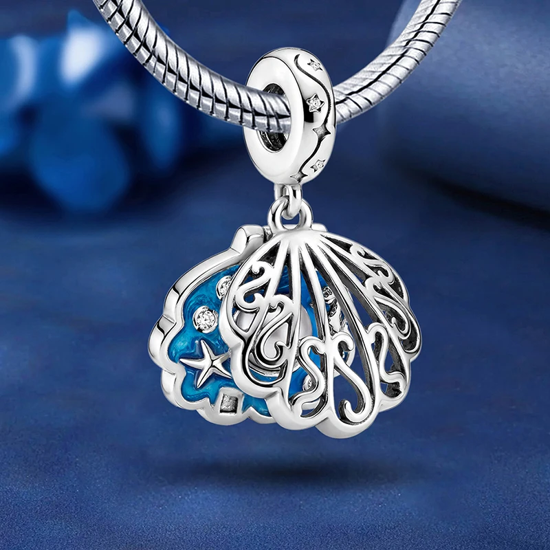 925 Sterling Silver Ocean Series Blue Whale Conch Shell Charm Pendant for Bracelets DIY Women's High Quality Fine Jewelry