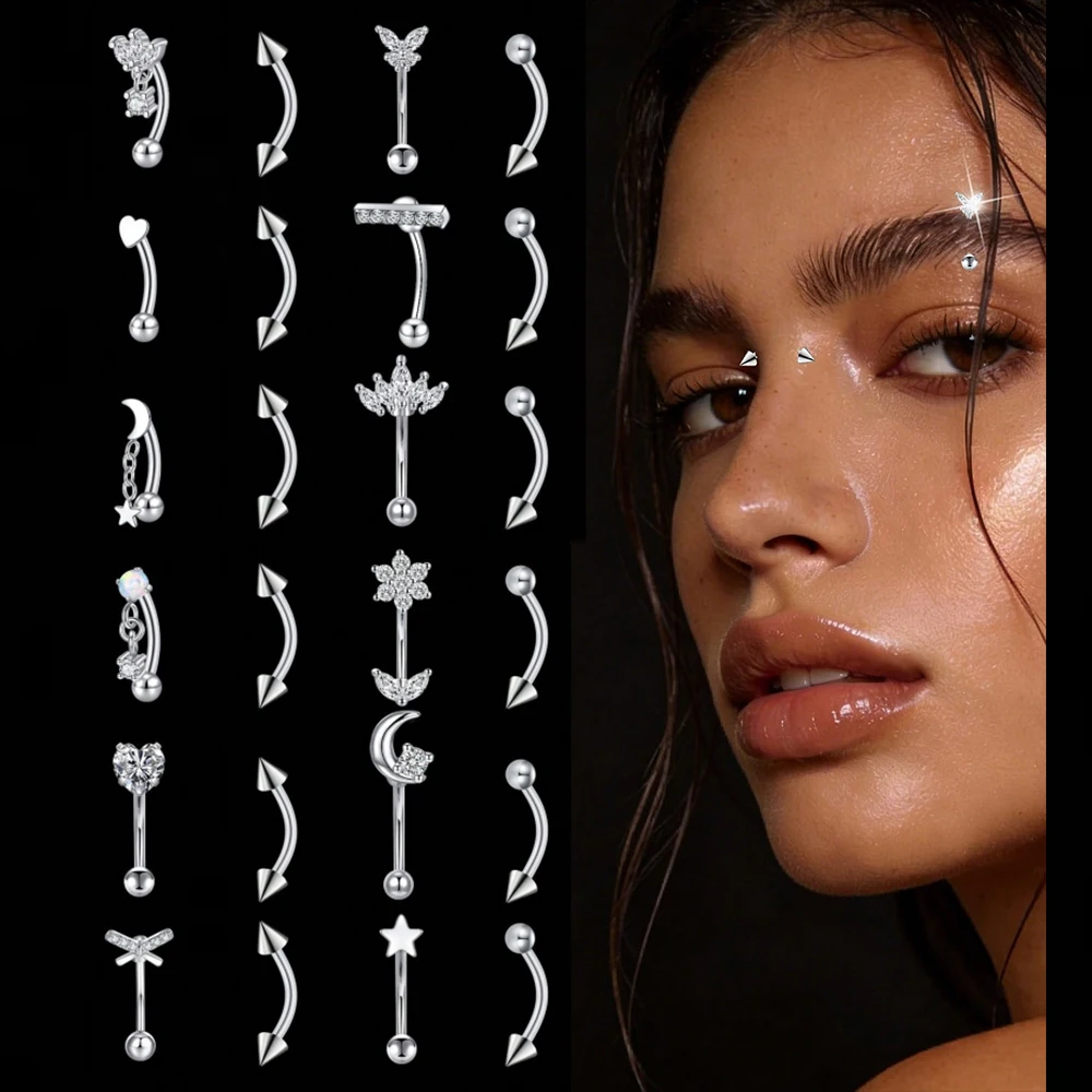 16G Internally Threaded Eyebrow Rings 3PCS Vertical Labret Lip Rings Pack 316L Surgical Steel Curved Barbellls Rook Earring
