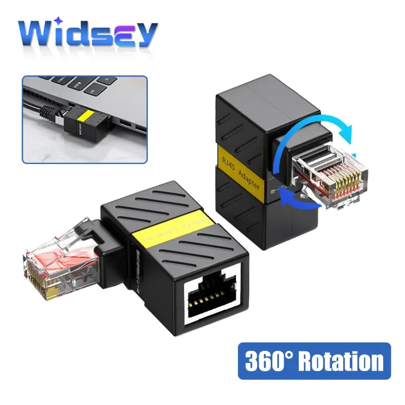 360° Rotatable Network Plug RJ45 Gigabit Adapter 90 Degrees Right Angle Elbow Universal Connector Male to Female Converter rj45