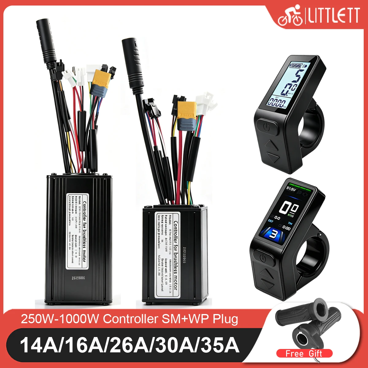 E-Bike Sinuswellen-KT-Controller 36V/48V 16A/26A/30A/35A Bürstenlos 500W/1000W/1500W mit TF04-Display für Elektrofahrrad- und E-Scooter-Teile