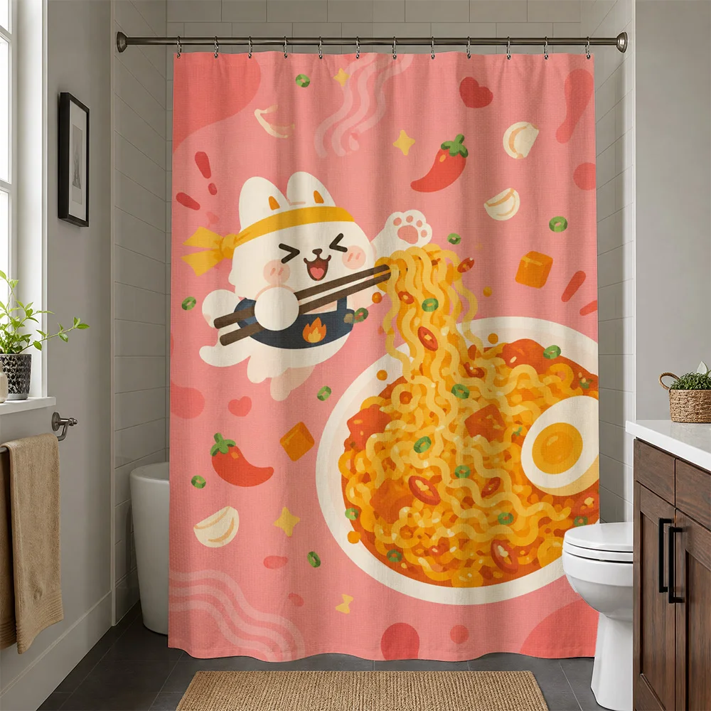 Cute Cartoon Panda Character Fun Ramen Noodle Shower Curtain Bathroom Decor Novelty Gift for Kids and Family