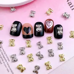 20PCS 3D Cute Alloy Bears Nail Art Charms Minimalist Gold Silver Bears Nail Decorations Accessories for DIY Manicure Supplies
