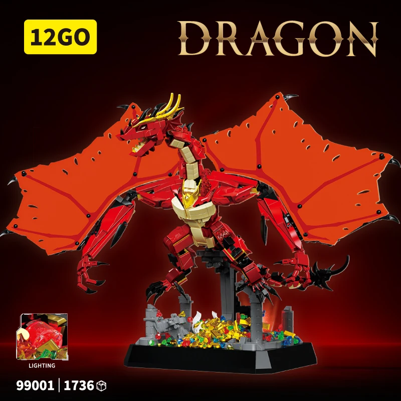 1736pcs MOC Technical Creativity Fire Dragon Smaug Building Blocks Bricks Assembling Model Toys for Children Birthday Gift Set