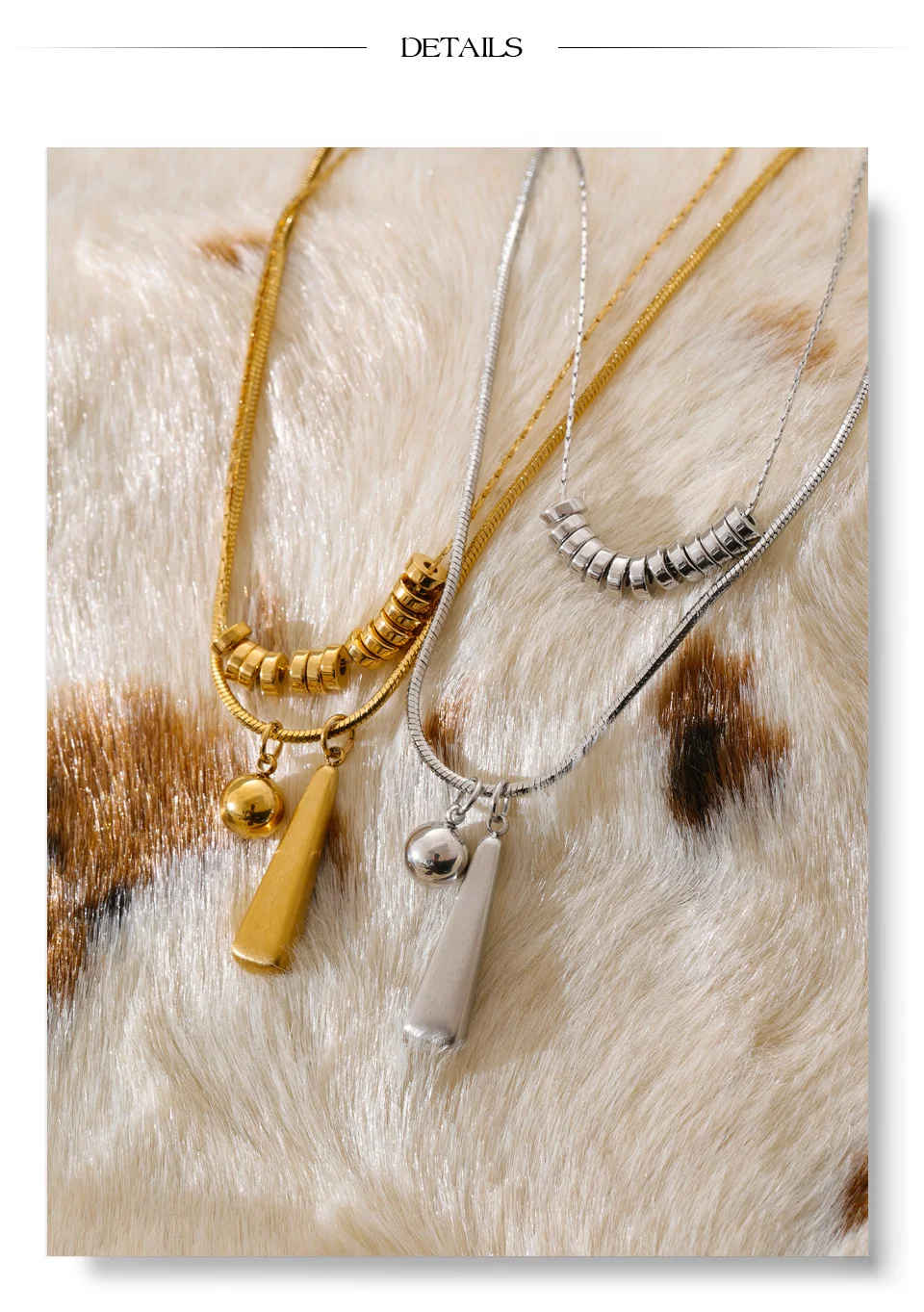 Yhpup Halskette mit doppellagigem Perlen-Wassertropfen-Anhänger aus Edelstahl, anlaufgeschützt, unverwechselbarer Kragen-Schmuck – Detail 5