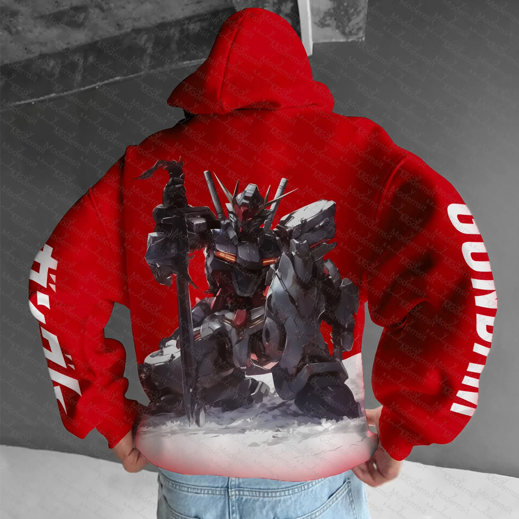 الرجال النساء GUNDAM أنيمي الأحمر هوديي الأبيض روبوت الجرافيك الشارع الشهير عادية فضفاضة تناسب الخريف الشتاء الجري اللياقة البدنية البلوز