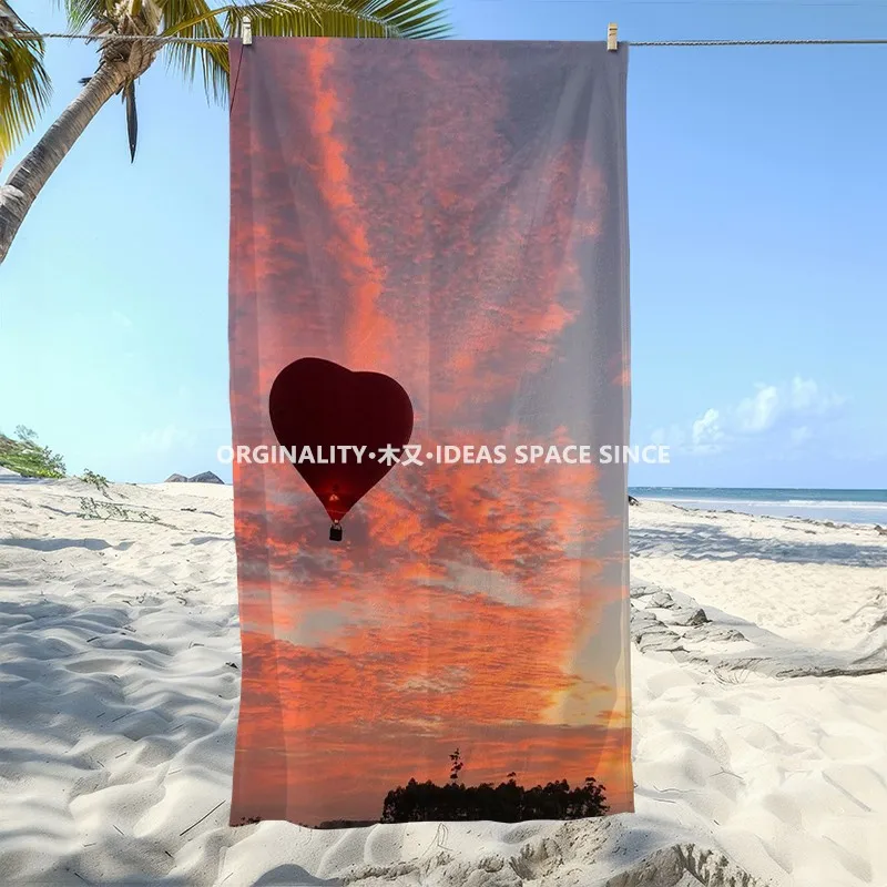 Romantic Heart Hot Air Beach Towel Patterned Sunscreen And Windproof Suitable For Swimming Pool Camping Travel