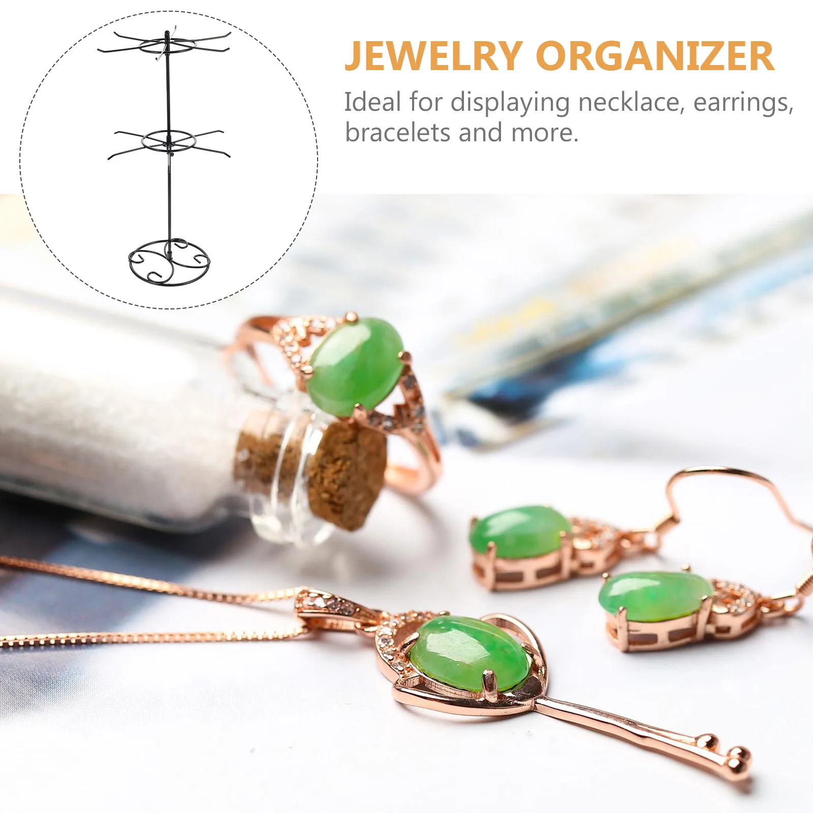 

Jewelry Display Stand Bracelet Storage Holder Rotating Ring Necklace Collar Iron Necklaces