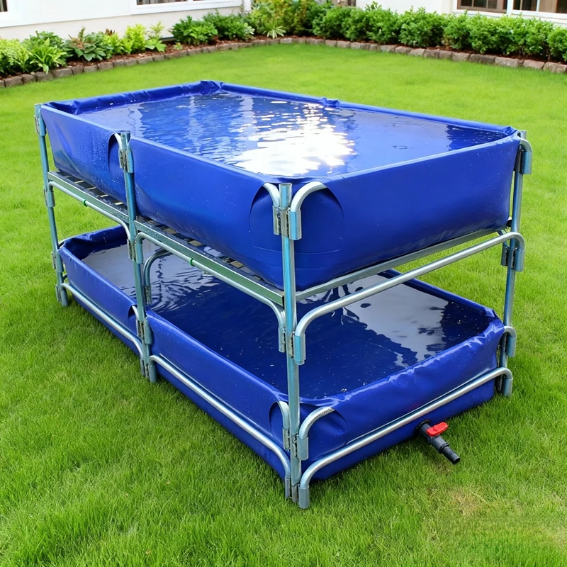 Double galvanized steel frame canvas fish tank for nursery and hydroponics with filtration system