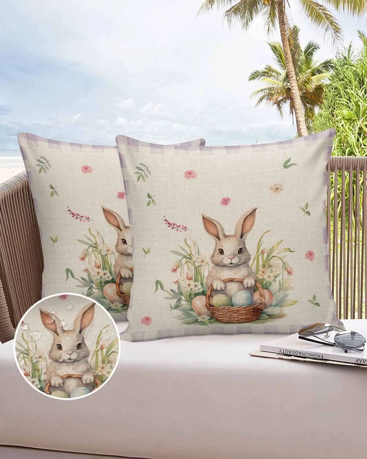 2/4PCS Easter Rabbit Watercolor Floral Plaid Pattern Waterproof Cushion Cover For Home Decoration 40/45/50/60/66cm Pillowcase