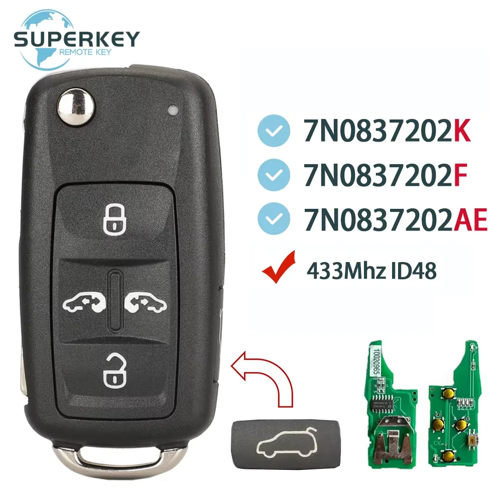 

5 Buttons Remote Car Key Fob 433Mhz ID48 Ask For VW Volkswagan Sharan Multivan T5 Caravelle 7N0837202K 7N0837202F 7N0837202AE