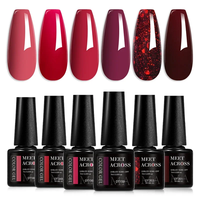 MEET ACROSS 6 Pçs/set Série Verde Gel Unha Polonês Conjunto Suprimentos de Unhas Semi Permanente UV Gel Nail Art Kit Manicure para Unhas