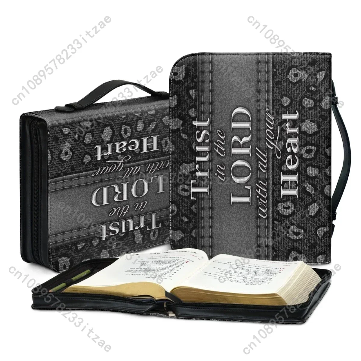 

New Style Personality Women Bible Cover Case Lion Trust is the Lord Print Handle Handbags Pu Leather Christian Bags for Ladies