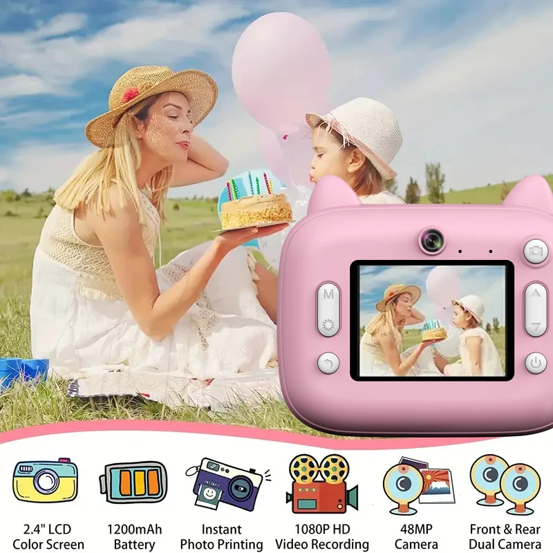 New Mini Camera, Instant Printing Camera, Christmas Gift, High-definition Digital Camera for Children, Portable Mini Thermal