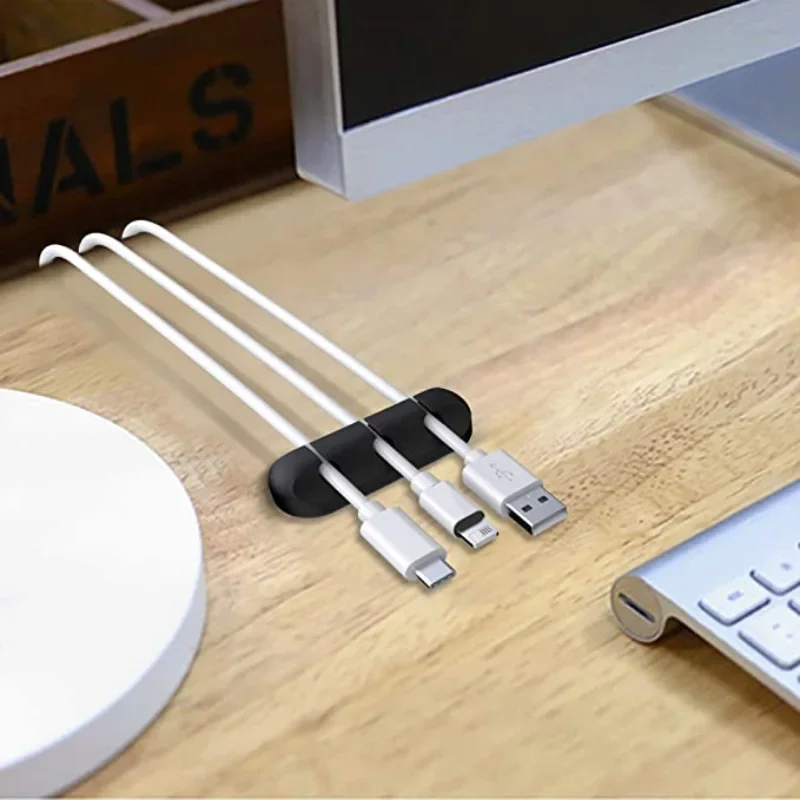 Poroso Cable Organizer Borracha USB Data Cable Winder Management Cord Clips Desktop Cable Holder para Mouse Teclado Headphone Wire
