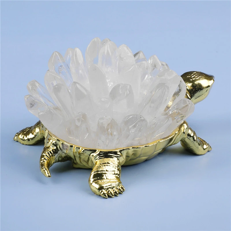 Creative Yellow Crystal Turtle Sculpture Natural Amethyst Column Turtle Home Soft Decorative Ornaments Craft