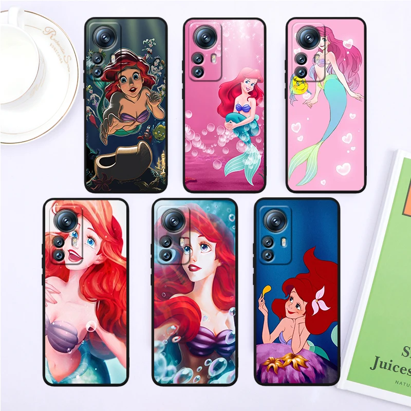 M-Mermaid Disney Cartoon For Xiaomi Mi 13T 13 12T 12 11T 11i 11 A3 10T 10 9 Pro Lite Ultra 5G Black Cover Phone Case