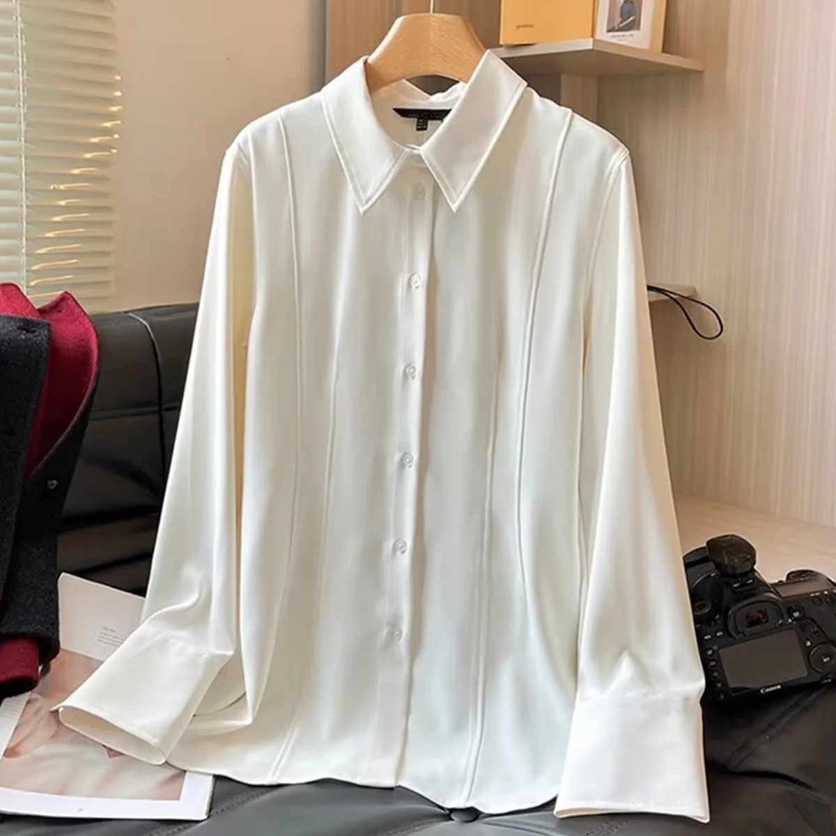 

Dave&Di Осенняя блузка Женская рубашка с длинными рукавами Французский ленивый атласный облегающий элегантный топ Повседневная рубашка для женщин Топ