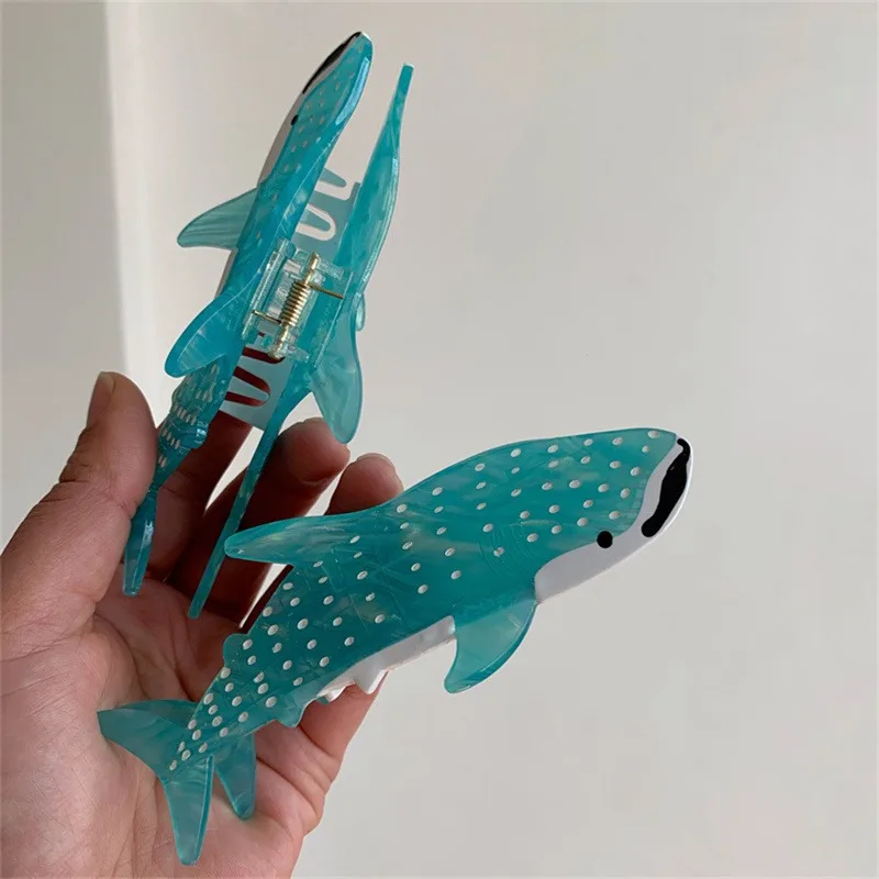 

Acetate Shark Whale Hair Catch Metal Hair Accessories Blue Whale Dolphin Hair Clip Acrylic Cartoon Shark Clip Women/girls