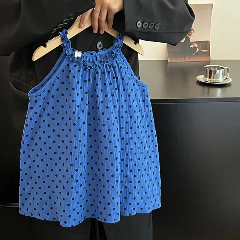 girl Sleeveless Vest Dress Fashion Cotton 26 Spring Summer Children Kid Clothes Strap Soft Polka Dot Dress 5-12 Years