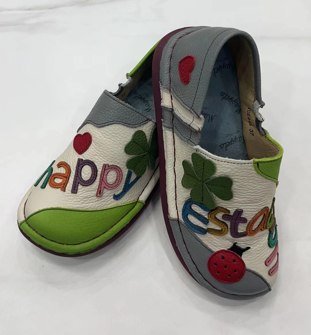 Careaymade-أحذية نسائية من الجلد الطبيعي، أحذية نسائية كاجوال مريحة مصنوعة يدويًا بخياطة سميكة من الأسفل