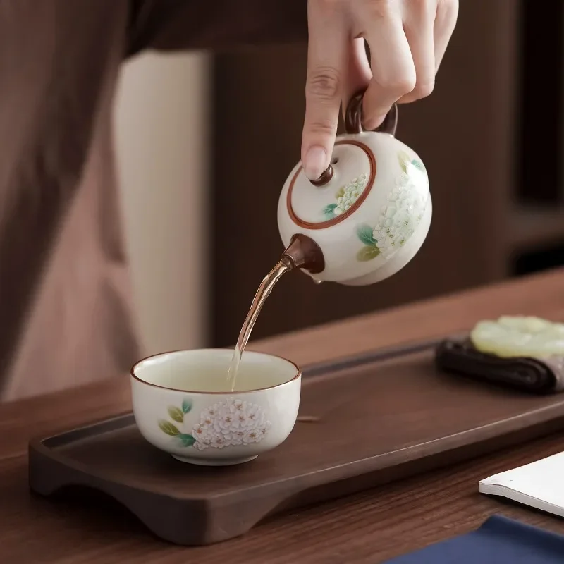 

Ru Kiln Tea Set Handmade Teapot Portable Ceramics One Pot One Cup Outdoor Travel Chinese Kung Fu Tea Set Vintage