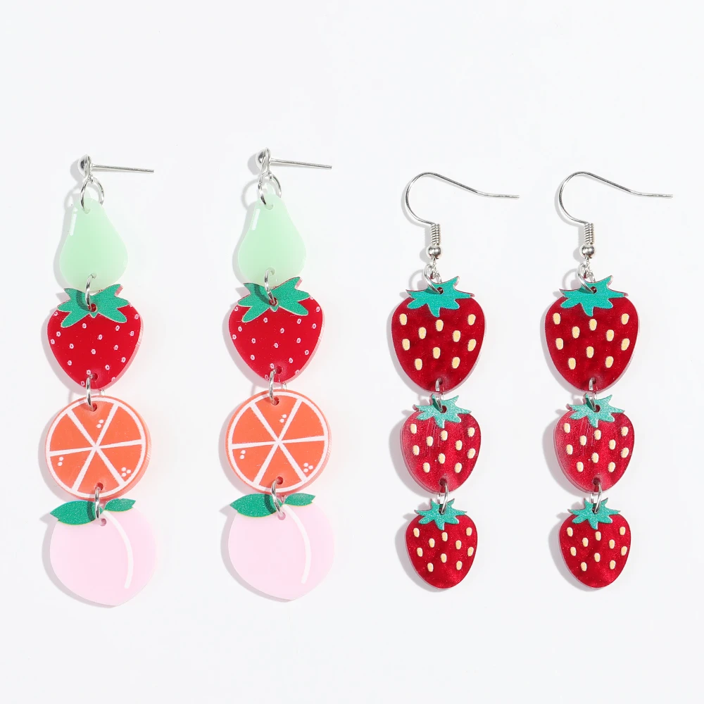 Lovely Acrylic Fruits Drop Earrings For Women Sweet Avocado Strawberry Orange Peach Dangle Earring  Jewelry Accessory Gifts