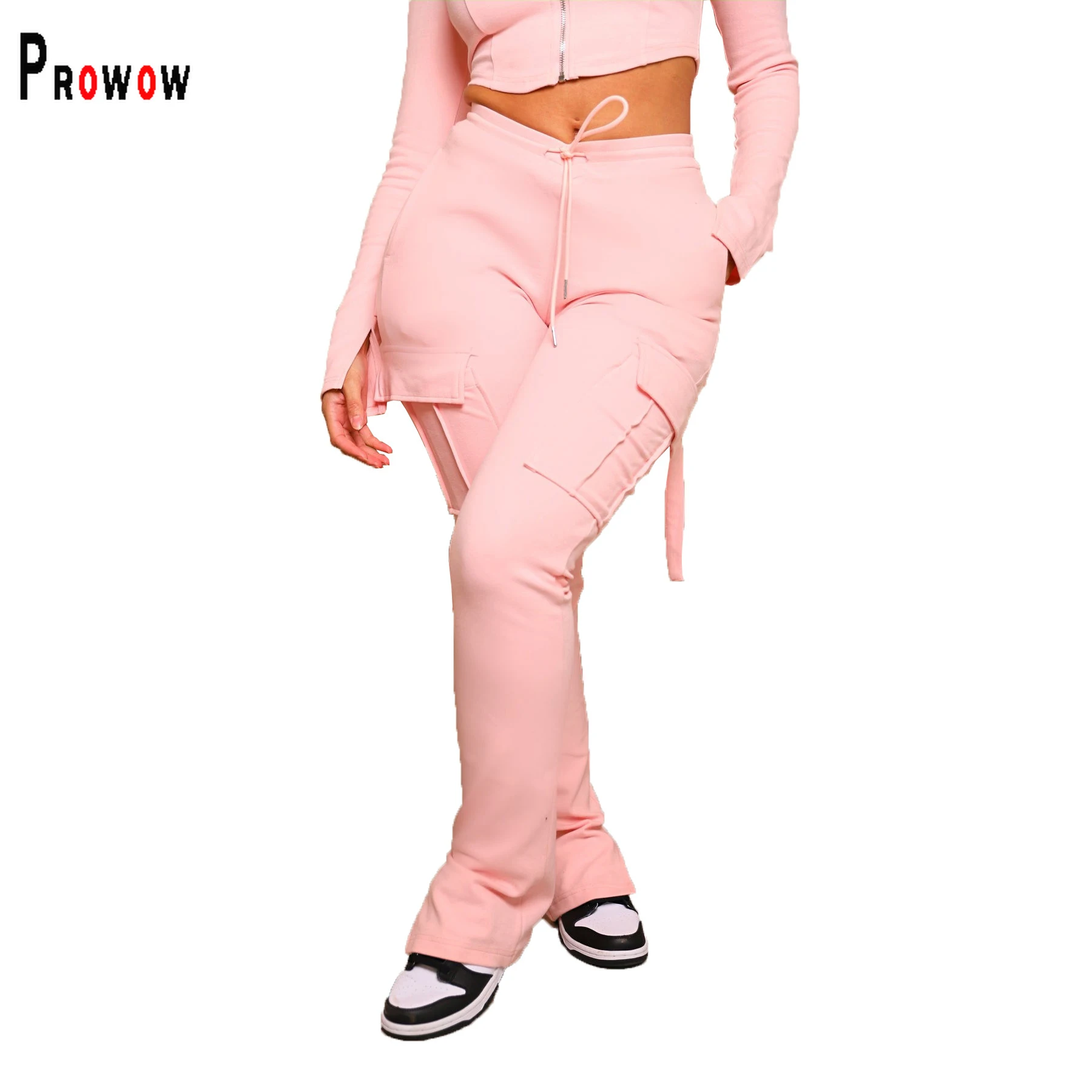 

Prowow Fashion Safari Style Women's Pant Slim Fit High Waist Pockets Solid Color Female Trousers 2024 New Streetwear Outfits