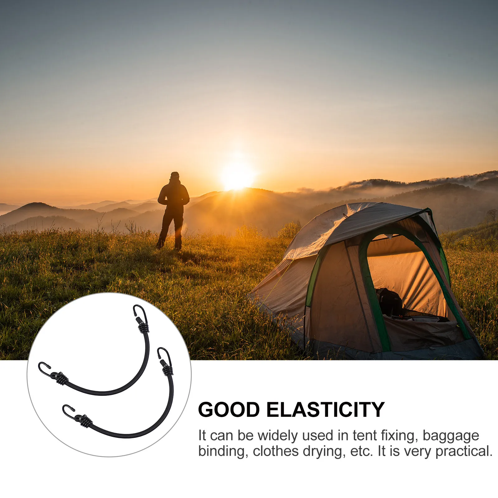 2Pcs Premium Polyester Elastic Bungee Cords with Hooks High Stretch Durability Tent Fixing Belt Luggage Rope Clothes Drying