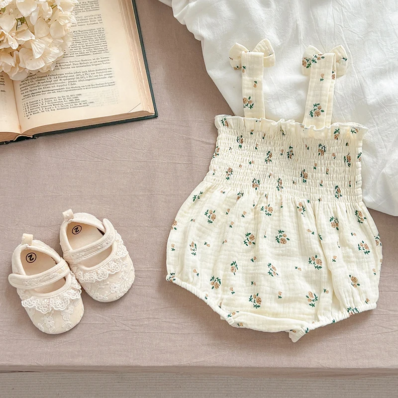 Summer Outfit Kids Baby Clothes Cotton Sleeveless Rompers Newborn Girls Clothes Toddlers Flower Bow Kids One-pieces Bodysuits