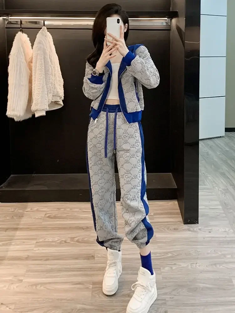 Ladies Trouser Draw String Sweatshirt Tracksuit Sport Color Matching Women\'s Pants Two Piece Set Spring Autumn Tailor Luxury New