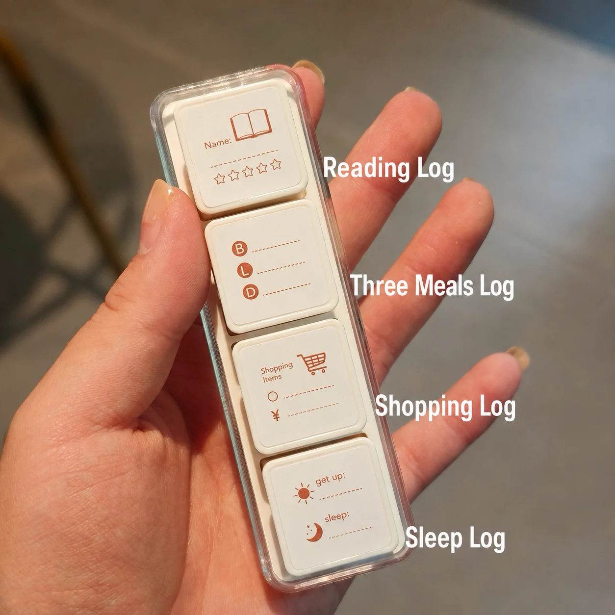 4 In 1 Detachable Daily Log Stamps Instant Dry DIY Journal Stamps for Reading Meal Shopping Sleep Tracking Scrapbooking Decor