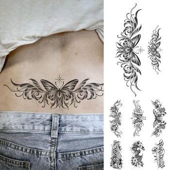 Autocollant de Tatouage Temporaire imperméable à l'eau Papillon Fleur Totem Flash Tatouage Y2k Style Art Corporel Taille De Jambe De Bras de Faux Tatoo Hommes Femmes