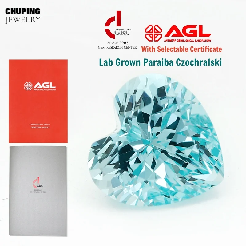 

Top Lab Grown Paraiba Charm Cultivate Gemstone Heart Shape Czochralski For DIY Fine Jewelry Rings Earrings With AGL Certificate