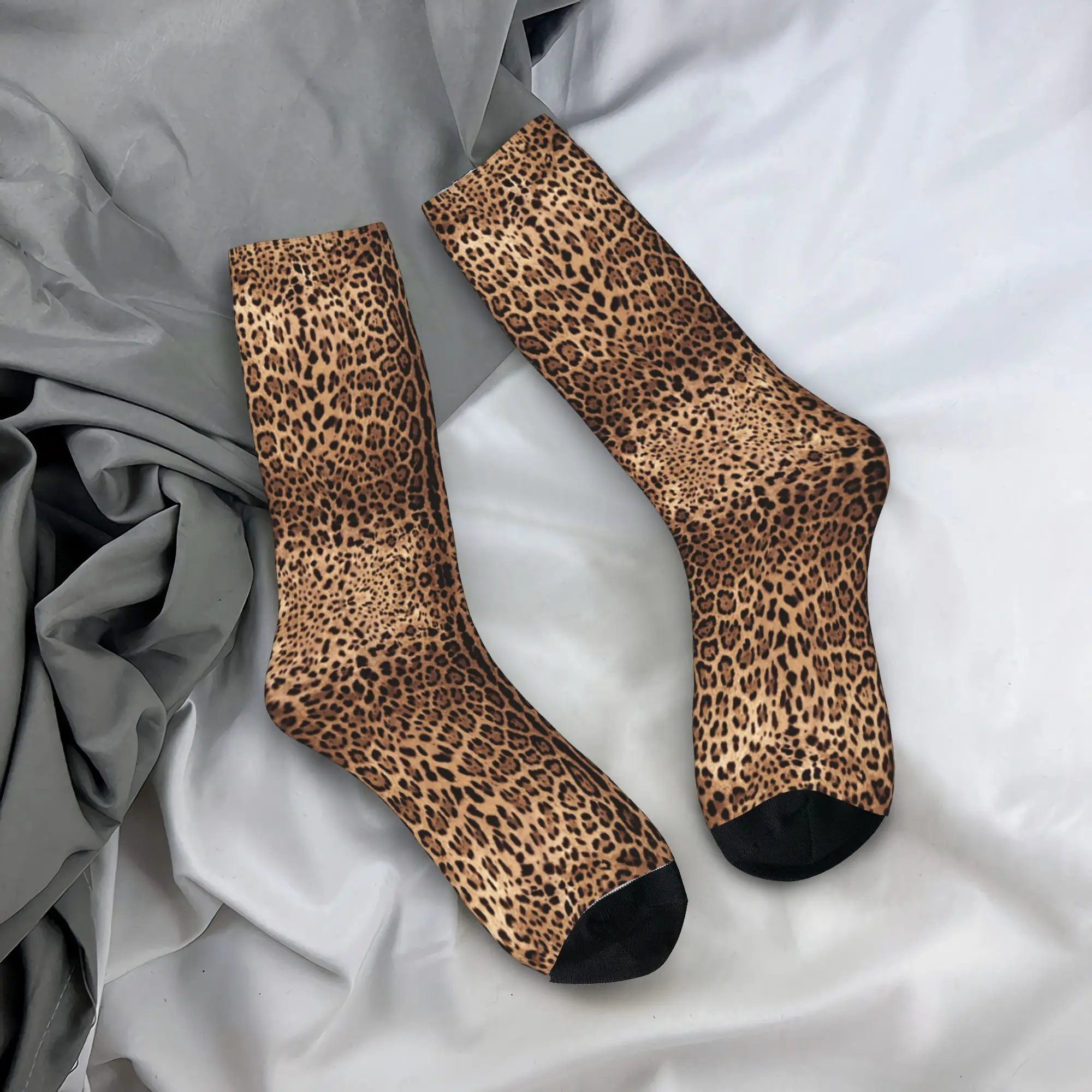 

Custom Leopard Print Men Women Crew Socks Unisex Cool Animal Skin Spring Summer Autumn Winter Dress Socks