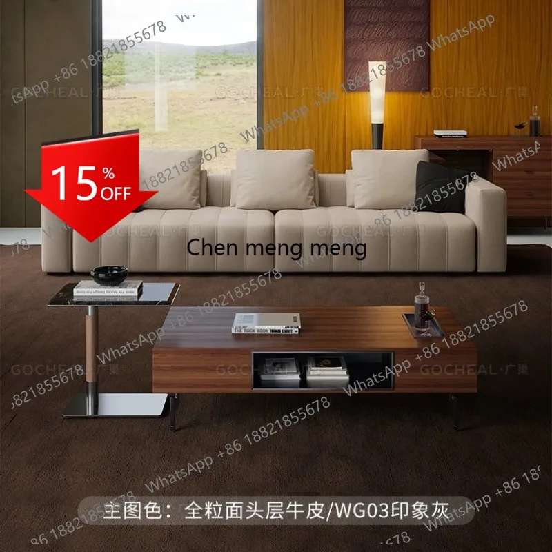 E153 Piano music leather sofa first layer cowhide Italian minimalist light luxury living room straight row sofa small apartment