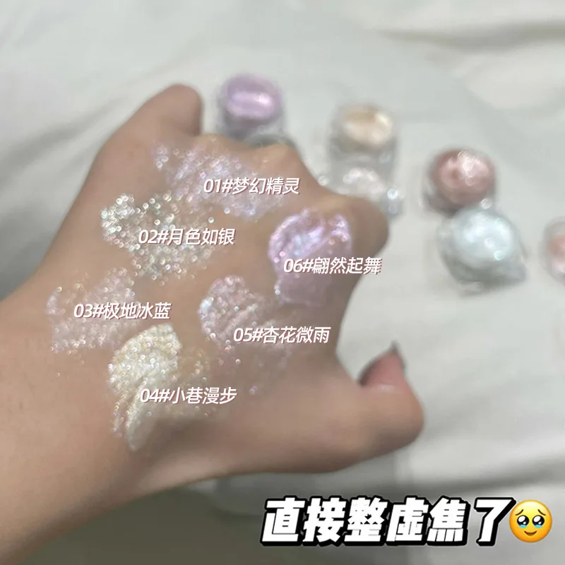 Pots de fard à paupières en Gel liquide, maquillage éblouissant, scintillant, métallique, argent, blanc, surligneur, paillettes, imperméable, brillant, ver à soie