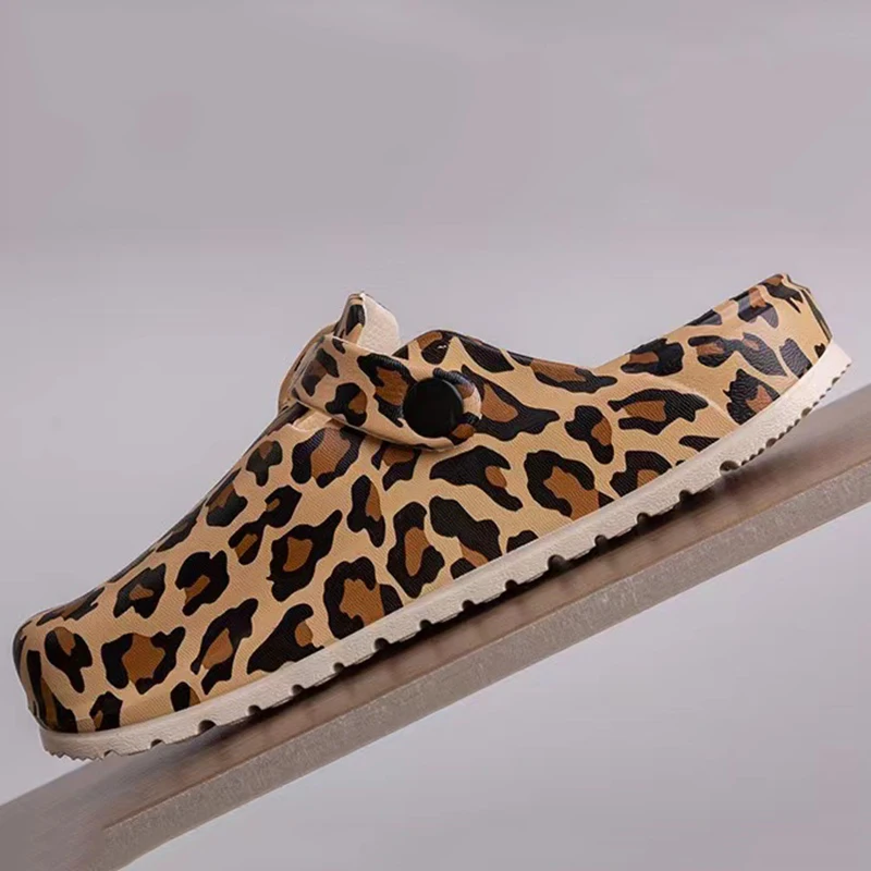 Womens Sandals Lightweight Anti-skid Summer Shoes for Women Fashion Leopard Slippers Closed-toe Garden Clogs Casual Beach Shoes - Image 5