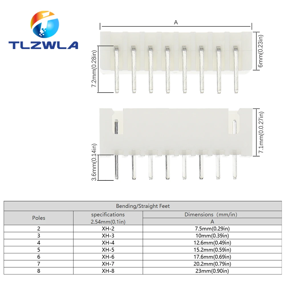 100Pcs JST XH2.54 2/3/4/5 Pin Terminals Plastic Shell Male Plug + Female Socket Wire Connector XH 2.54 2P 3P 4P 5P-14P