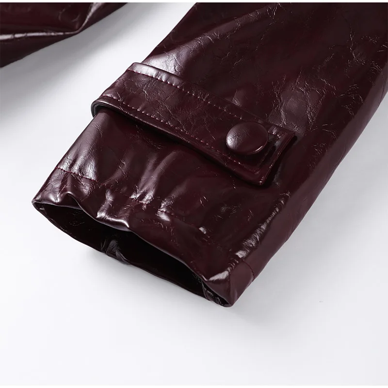 Solid PU Leather Women's Jacket Mini Skirt Set Lapel Neck Full Sleeve Double Breasted Coat Suit 2025 Autumn Stylish Edgy Outfit