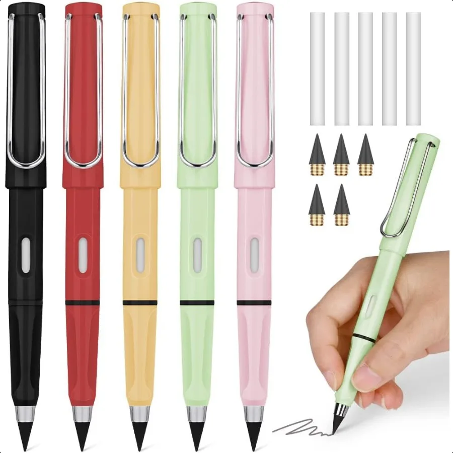 

Inkl Pencil with Eraser 5 Sets Infinity Pencil Everlasting Pencil Reusable Infinite Pencil with Extra 5 Eraser 5 Replaceable Ni