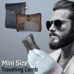 Gracemen Mini Pocket Beard Comb with France Flag Leather Case Premium Natural Dark Sandalwood Comb For Hair Beard Mustache