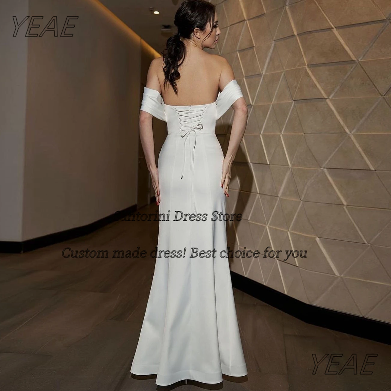 Santorini Customized Off Shoulder Prom Dresses High Side Slit Wedding Party Brides Wear Sexy Back Vestidos Des Evening Gowns