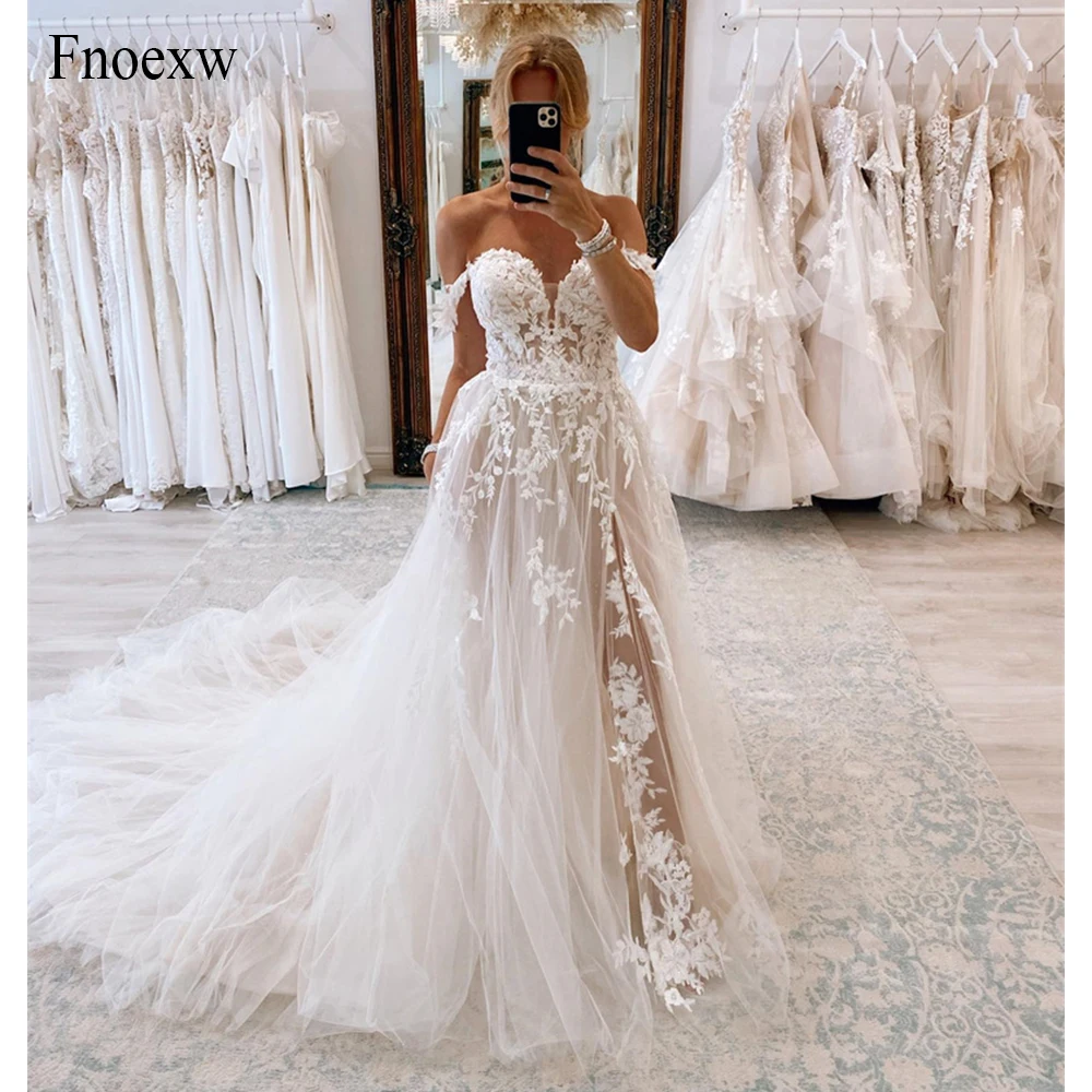 

Fnoexw Sweetheart Slit Wedding Dress A-Line Lace Appliques Bride Gowns Custom Made Elegant Boho Vestidos De Novia Robe De Mariée