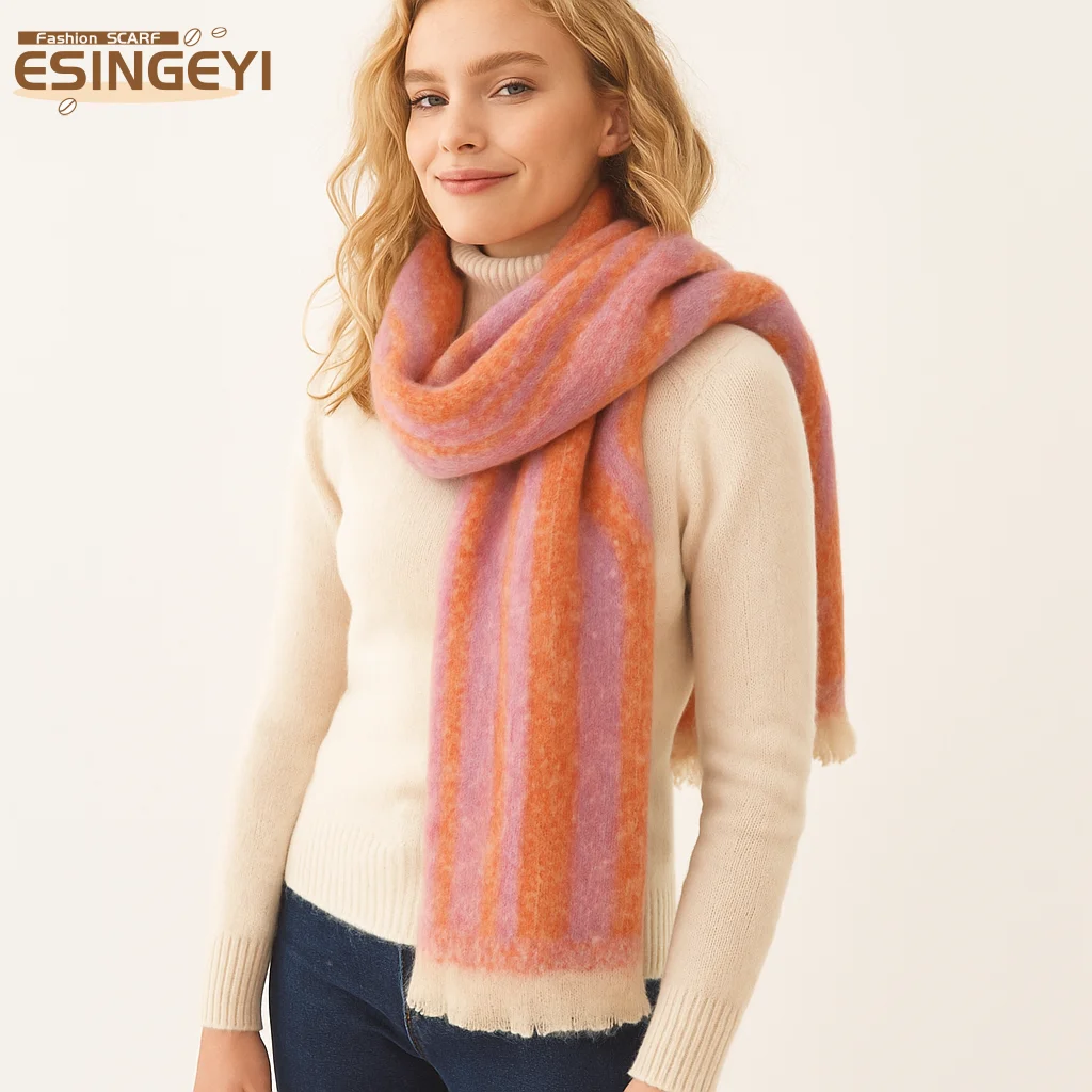 ESINGEYI 2025 зимние шарфы, женские платки, пряжа-петля, круг, женский шарф, шейный платок, волосатая кисточка, клетчатая красочная шаль с цветочным принтом
