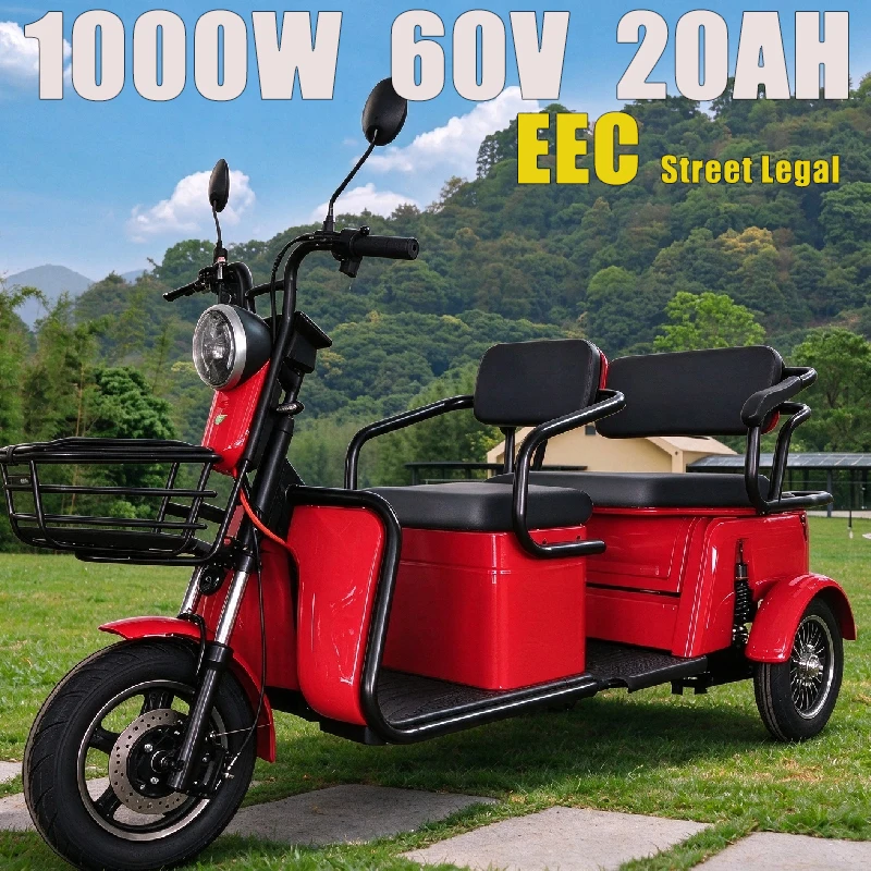 EEC Certified Electric Passenger Tricycle Registrable For License Plate Ldeal For Picking Up Children Shopping And Grocery Runs.