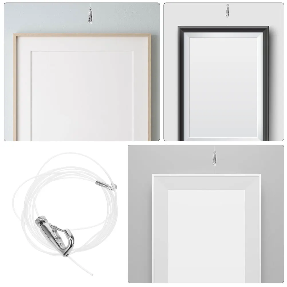 

2SetsStainlessSteelNylonRopePictureHangerAdjustableWireKitHooksHeavyDutyFrameWallHangingSystemArtGalleryHomeDecor