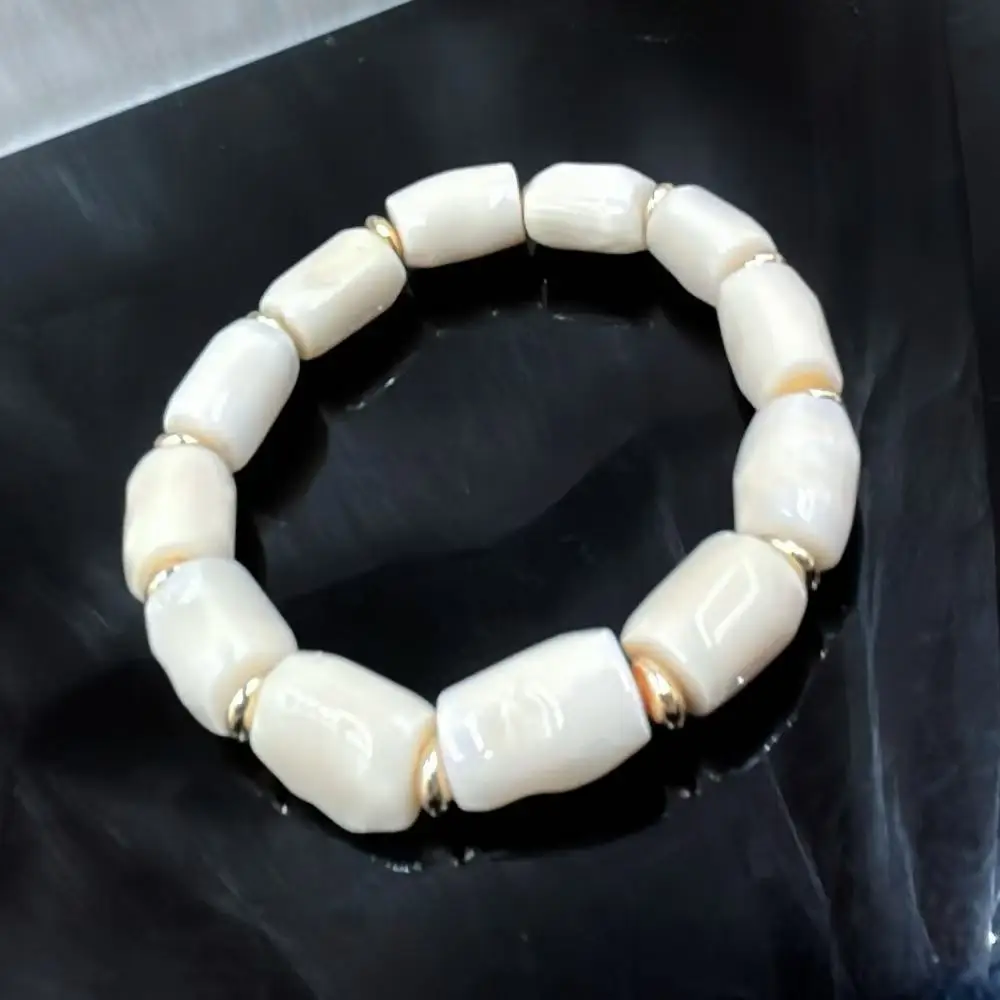 10-12mm Vintage White Genuine Natural Sea Bamboo Coral Men Women Jewelry Bracelet 7-9inch