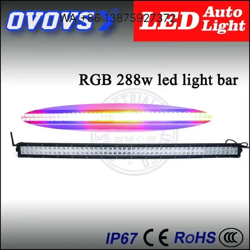 Wmwmnu for Waterproof Remote Control Wireless 288W 50 Inch RGB LED Work Light Bar for Boat Vehicle Car Accessories